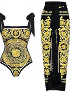 One Piece Swimsuit Monokini Skirt Tummy Control High Waist Slim Backless Vacation Beach Wear Graphic Halter Neck Sleeveless Bathing Suits