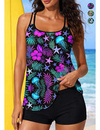 Regular Rash Guard Print Swimsuit Tankini Swimsuits Ocean Tropical 2 Piece Removable Pad Boyleg Uv Sun Protection Upf50+ Elastic Sleeveless Surfing Canoeing Water Sports Summer
