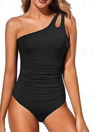 One Piece Swimsuit One Shoulder Swimwear Colored Swimwear Black Red Quick Dry Lightweight Breathable Sleeveless - Surfing Beach Swimming Summer Spring