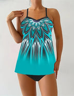 Tankini Two Piece Swimsuit V Neck Racerback Swimwear Swimwear Orange Green Breathable Quick Dry Lightweight Sleeveless - Swimming Surfing Beach Summer Spring