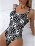 Swimwear One Piece Briefs Swimsuit Beach Wear Summer Graphic Geometic Scoop Neck Sleeveless Bathing Suits