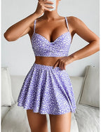 Bikini 3 Piece Swimsuit Skirt Backless Slim Vacation Beach Wear V Neck Sleeveless Bathing Suits