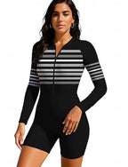 Rash Guard Dive Skin Suit Bathing Suit Swimsuit Set Stripes Geometry Zip Up Removable Pad Front Zip Uv Sun Protection Upf50+ Ultra Light (ul) Long Sleeve Swimwear Sun Shirt Surfing Beach