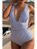 Swimwear One Piece Swimsuit Ruched Slimming Backless Tropical Beach Wear Striped V Wire Sleeveless Bathing Suits