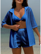 Swimwear Bikini Three Piece Thong Swimsuit Slim Backless Vacation Beach Wear Color V Neck Sleeveless Bathing Suits