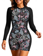 Regular Rash Guard One Piece Surfing Suit Bathing Suit Paisley Tropical Folk Zip Up With Built in Bra Removable Pad Uv Sun Protection Upf50+ Ultra Light (ul) Long Sleeve Swimwear Sun Shirt