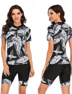 Rash Guard Swimsuit Tropical Printed 2 Piece Front Zip Spandex Uv Sun Protection Upf50+ Quick Dry Short Sleeve Swimwear Swimsuit Surfing Beach Water Sports Summer