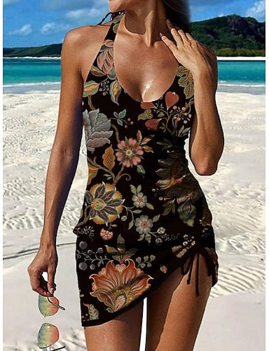 Swimwear One Piece Skirt Swimsuit Vacation Graphic Sleeveless Bathing Suits