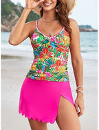 Swimwear Tankini 2 Piece Skirt Swimsuit Tummy Control High Waist Slim Backless Vacation Beach Wear Leopard V Neck Sleeveless Bathing Suits
