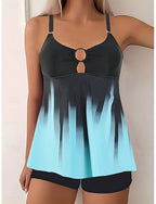 Tankini 2 Piece Swimsuit Shorts Tummy Control High Waist Slim Backless Vacation Beach Wear Ombre U Neck Sleeveless Bathing Suits