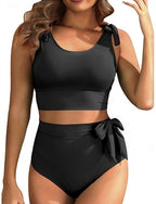 Bikini 2 Piece Swimsuit Briefs Slim Backless Vacation Beach Wear Color U Neck Sleeveless Bathing Suits