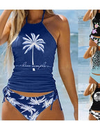 Tankini Two Piece Swimsuit Halter Open Back Swimwear Swimwear Black / White Black Quick Dry Lightweight Breathable Sleeveless - Surfing Beach Swimming Summer Spring