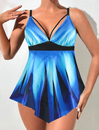 Swimwear Bikini 2 Piece Cheeky Swimsuit Backless Vacation Beach Wear Graphic V Neck Sleeveless Bathing Suits