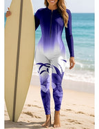 Standard Rash Guard Full Body Swimwear Dive Skin Suit Gradient Front Zip Upf50+ Uv Protection Quick Dry Long Sleeve Swimwear Surfing Canoeing Diving Summer