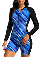 Rash Guard Dive Skin Suit Rash Guard Bathing Suit Stripes Abstract Geometry Zip Up Removable Pad Front Zip Uv Sun Protection Upf50+ Ultra Light (ul) Long Sleeve Swimwear Sun Shirt Surfing