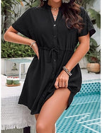 Mini Dress White Dress Beach Dress Black Dress Cover Up Classic Daily Outdoor Beach Regular Fit Plain Short Sleeve V Neck Black White Apricot Summer Spring