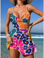 Swimwear One Piece Skirt Swimsuit Vacation Graphic V Neck Sleeveless Bathing Suits