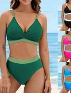 Standard Surfing Tankinis & Bikinis Bathing Suit 2 Pieces Color-blocking Open Back Uv Protection Elastic Sleeveless Swimwear Surfing Diving Swimming Summer