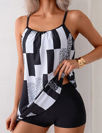 Ruched Swimsuit Tankini Sets Rash Guard Swimwear Black Upf 50+ Sleeveless - Surfing Beach Swimming Summer