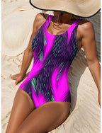 One Piece Swimsuit Slimming Monokini High Cut Tummy Control High Waist Slim Backless Vacation Ombre Graphic U Neck Sleeveless Bathing Suits