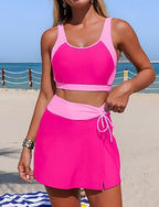 Bathing Suit 2 Pieces Swimsuits Color-blocking Halter Elastic Sleeveless Swimwear Surfing Beach Vacation Summer