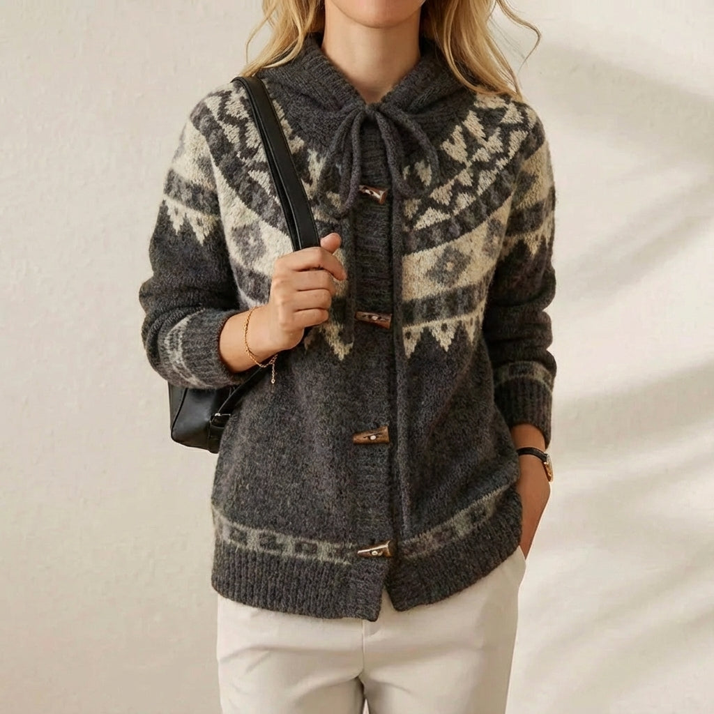 Gray fair isle lace hooded jacket