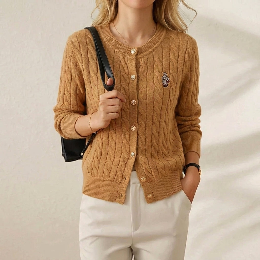 Khaki (five-color cable sweater cardigan)