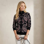 Knitted stand collar zip-up cardigan - women's casual long sleeve sweater - black