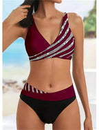 Normal Swimwear Bikini 2 Piece Cheeky Swimsuit Backless 2 Piece Push Up Printing Vacation Stylish Ombre Leaf V Wire Sleeveless Bathing Suits