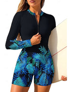 Rash Guard One Piece Surfing Suit Bathing Suit Tropical Color-blocking Zip Up With Built in Bra Removable Pad Uv Sun Protection Upf50+ Ultra Light (ul) Long Sleeve Swimwear Sun Shirt