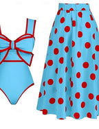 One Piece Swimsuit Monokini Skirt Tummy Control High Waist Slim Backless Vacation Beach Wear Polka Dot V Neck Sleeveless Bathing Suits