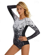 Rash Guard One Piece Swimsuit Printed Front Zip Spandex Uv Sun Protection Upf50+ Quick Dry Long Sleeve Bodysuit Bathing Suit Surfing Beach Water Sports Summer