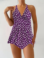 Swimwear 2 Piece Shorts Swimsuit Backless Vacation Beach Wear Polka Dot V Neck Sleeveless Bathing Suits