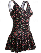 Print Swimsuit Swim Dress One Pieces Printed Ultra Light (ul) Tummy Control Elastic Sleeveless Swimwear Surfing Snorkeling Summer