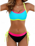 Swimwear Bikini 2 Piece Cheeky Swimsuit Slim Backless Vacation Beach Wear Color Block Scoop Neck Sleeveless Bathing Suits
