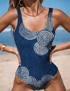 One Piece Swimsuit Slimming Monokini Briefs Tummy Control High Waist Slim Backless Vacation Ombre Graphic U Neck Sleeveless Bathing Suits