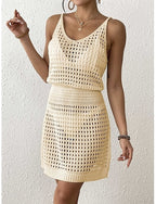 Cover Up Swimsuit Dress Knitted Vacation Beach Wear Color V Neck Sleeveless Bathing Suits