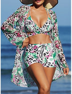 Bikini 3 Piece Swimsuit Shorts Slim Backless Vacation Beach Wear V Neck Sleeveless Bathing Suits