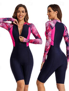Rash Guard One Piece Swimsuit Printed Front Zip Spandex Uv Sun Protection Upf50+ Quick Dry Long Sleeve Bodysuit Bathing Suit Surfing Beach Water Sports Summer