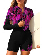 Rash Guard One Piece Surfing Suit Bathing Suit Tropical Color-blocking Zip Up With Built in Bra Removable Pad Uv Sun Protection Upf50+ Ultra Light (ul) Long Sleeve Swimwear Sun Shirt