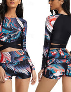 Tankini Two Piece Swimsuit Swimwear Swimwear Black Blue Breathable Quick Dry Long Sleeve - Swimming Surfing Snorkeling Summer