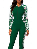 Medium Rash Guard Full Body Rash Guard One Piece Surfing Suit Tropical Zip Up With Built in Bra Front Zip Uv Sun Protection Full Coverage Upf50+ Long Sleeve Full Body Swimwear Bodysuit