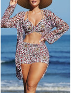 Bikini 3 Piece Swimsuit Shorts Slim Backless Vacation Beach Wear V Neck Sleeveless Bathing Suits