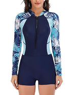Rash Guard Swimsuit Front Zip Boyleg Uv Sun Protection Upf50+ Quick Dry Long Sleeve Bodysuit Bathing Suit Surfing Beach Water Sports Summer