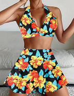 Tankini Two Piece Swimsuit Backless Swimwear Swimwear Black Yellow Breathable Quick Dry Lightweight Sleeveless - Swimming Surfing Beach Summer Spring