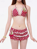 Bikini Sets Bathing Suit Swimwear Colored Swimwear Red Breathable Sleeveless - Surfing Beach Swimming Summer
