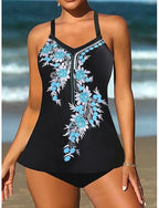 Tankini 2 Piece Swimsuit Cheeky Tummy Control High Waist Slim Backless Vacation Beach Wear Ombre U Neck Sleeveless Bathing Suits