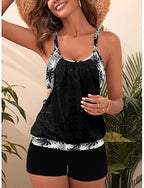 Swimwear Tankini 2 Piece Swimsuit Tummy Control High Waist Cut Out Slim Backless Vacation Beach Wear Scoop Neck Sleeveless Bathing Suits