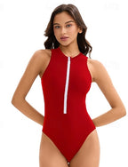 Rash Guard One Piece Swimsuit Colored Front Zip Spandex Uv Sun Protection Upf50+ Quick Dry Sleeveless Bodysuit Bathing Suit Surfing Beach Water Sports Summer