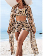 Bikini 3 Piece Swimsuit Shorts Slim Backless Vacation Beach Wear Halter Neck Sleeveless Bathing Suits
